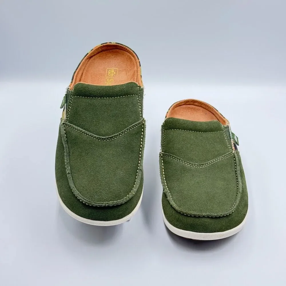 Spenco TS Camo Womens 11B Green Suede Mule Slides Loafers Arch Support Camo